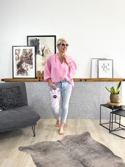 Stretch-Jeans mit einseitiger Print-Applikation, Reißverschluss, 7|8 Beinlänge, toller Sitz, mittlere Leibhöhe, normale Passform.